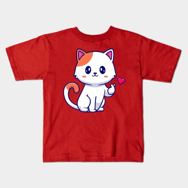 Adorable kitty holding a heart Kids T-Shirt by Right-Fit27